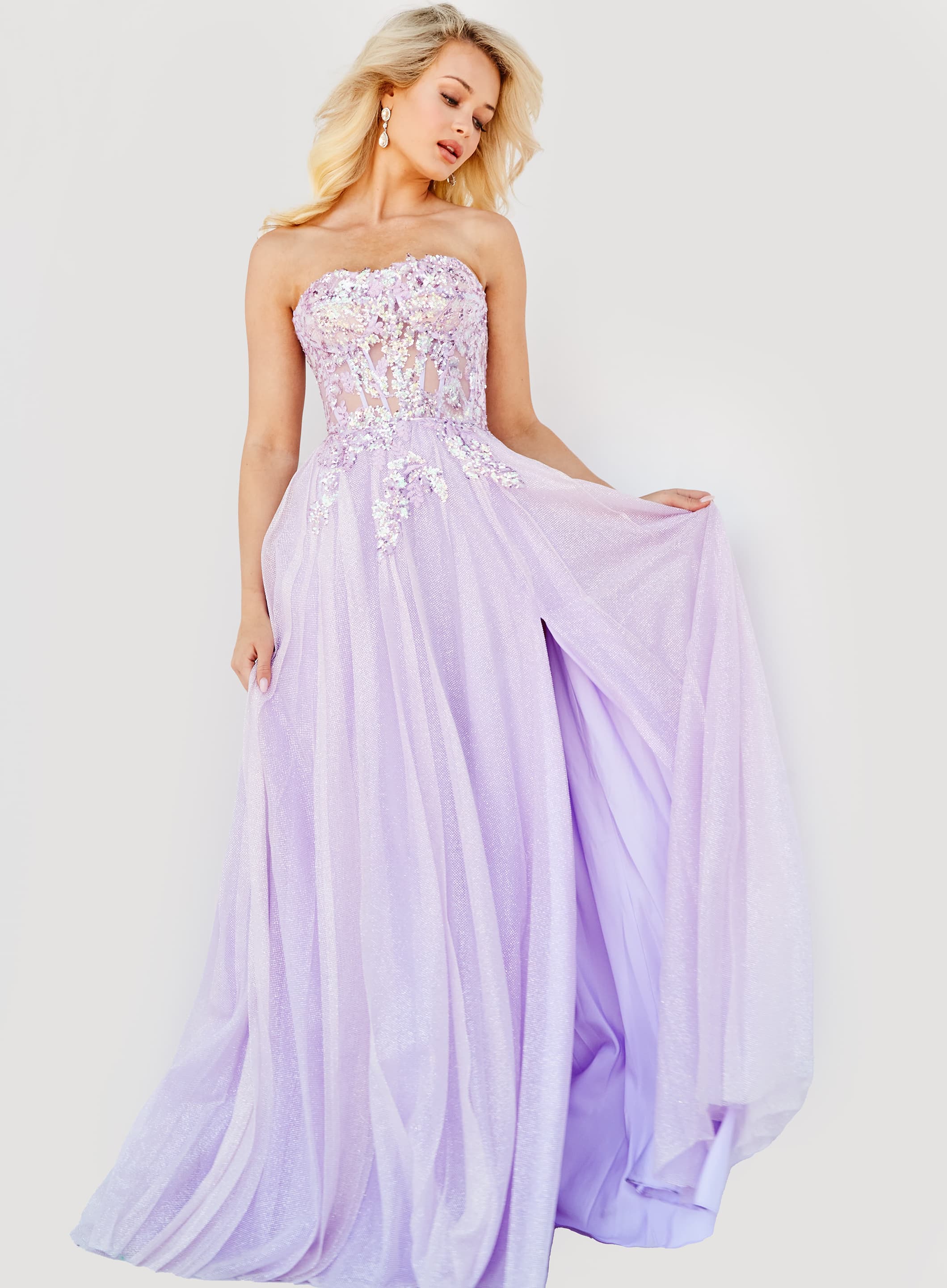 JVN07434 Lavender Embroidered Bodice Prom Dress